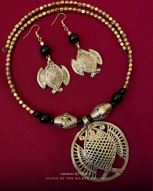 Meen Tara Dhokra Art Necklace with Earrings