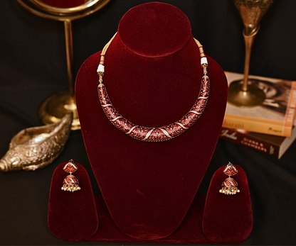 Rajputana Queen Sovereign Scarlet Red Hasli Gold-Plated Necklace Set