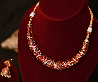 Rajputana Queen Sovereign Scarlet Red Hasli Gold-Plated Necklace Set