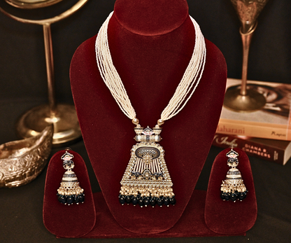 Jaipur Meenakari Peacock Blue & Rosy Pink Kundan Gold-Plated Necklace Set