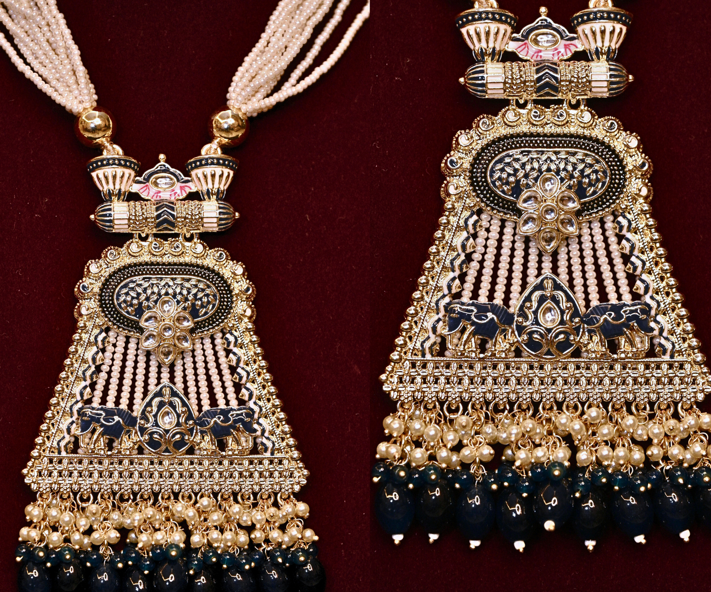 Jaipur Meenakari Peacock Blue & Rosy Pink Kundan Gold-Plated Necklace Set